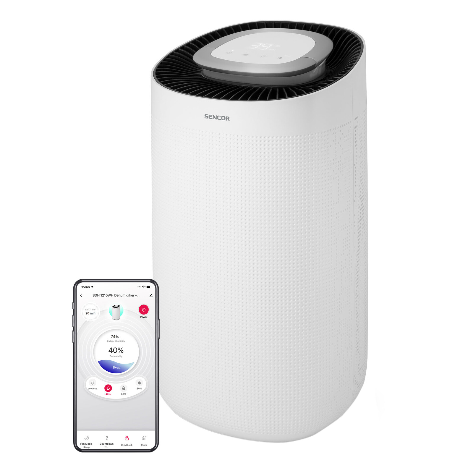 Sencor SDH 1210WH Inteligentný odvlhčovač a čistička vzduchu 2 funkcie: Odvlhčovanie a čistenie vzduchu, Odvlhčovanie až 12 l/deň, Vhodné do