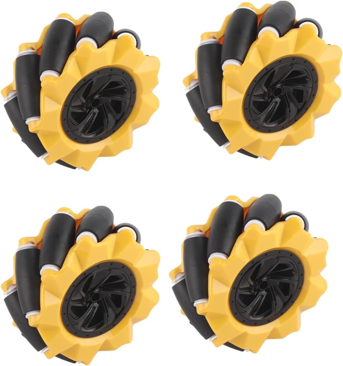 Robotické Mecanum kolesa 80 mm - sada 4 všesmerných kolies, žltá (6.7 mm náboj)