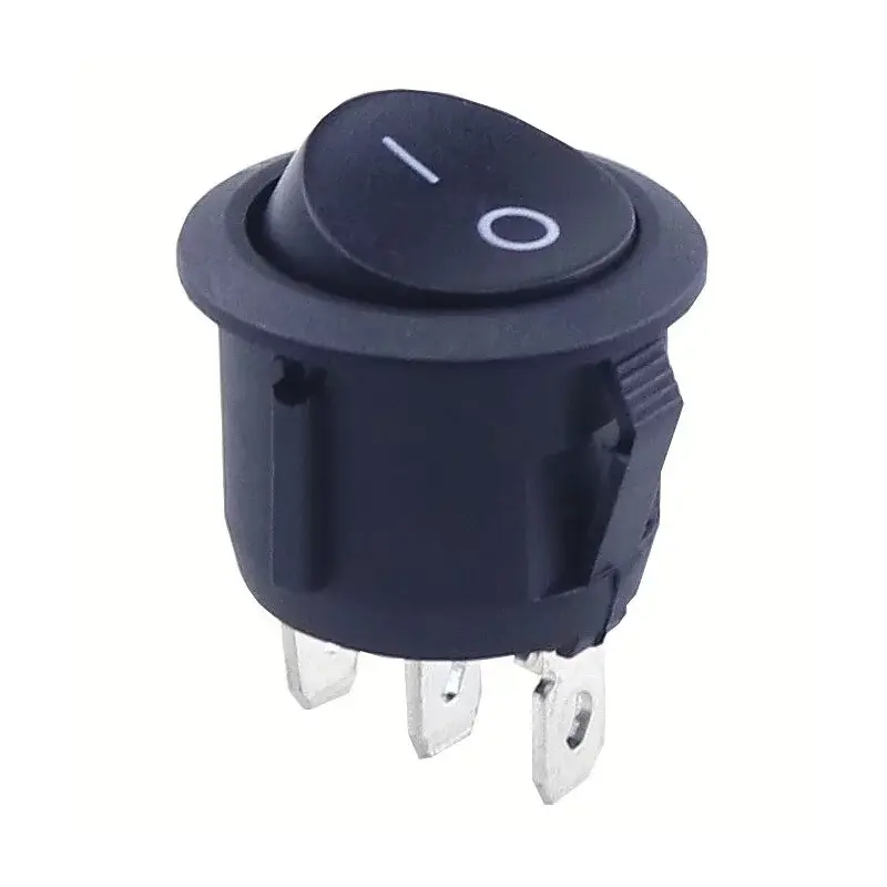 Kolébkový vypínač kulatý KCD1, 19mm, 250V/6A, 3-pin, čierny