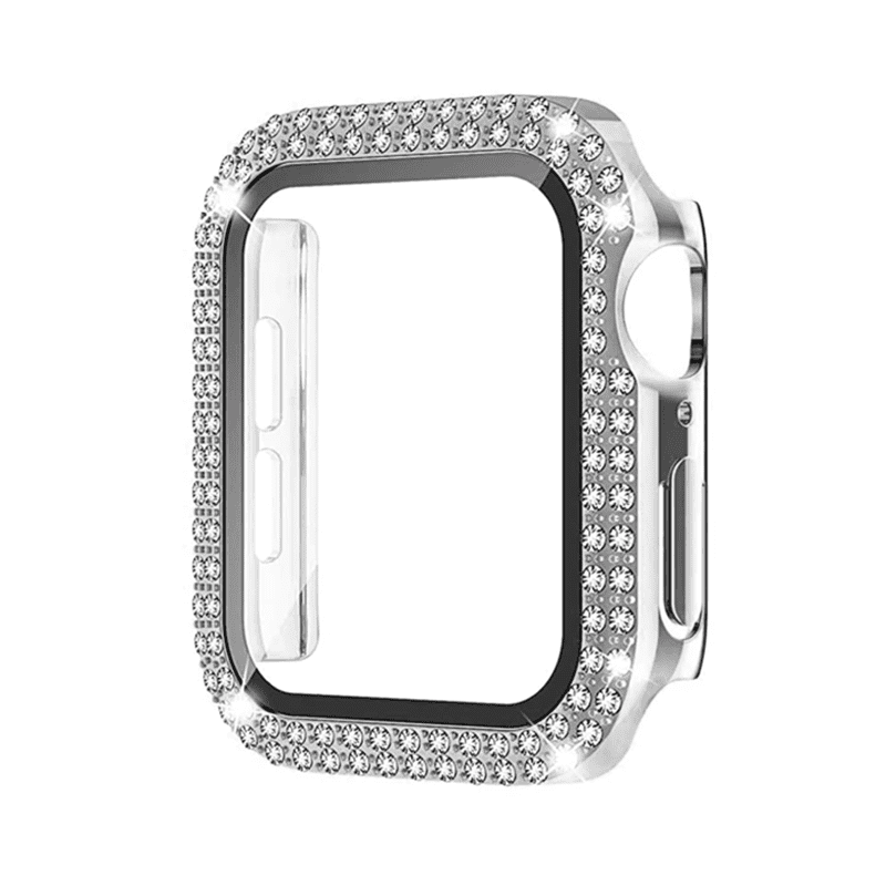 Ochranné puzdro s tvrdeným sklom a diamantami na Apple Watch - Strieborné Veľkosť: 41mm