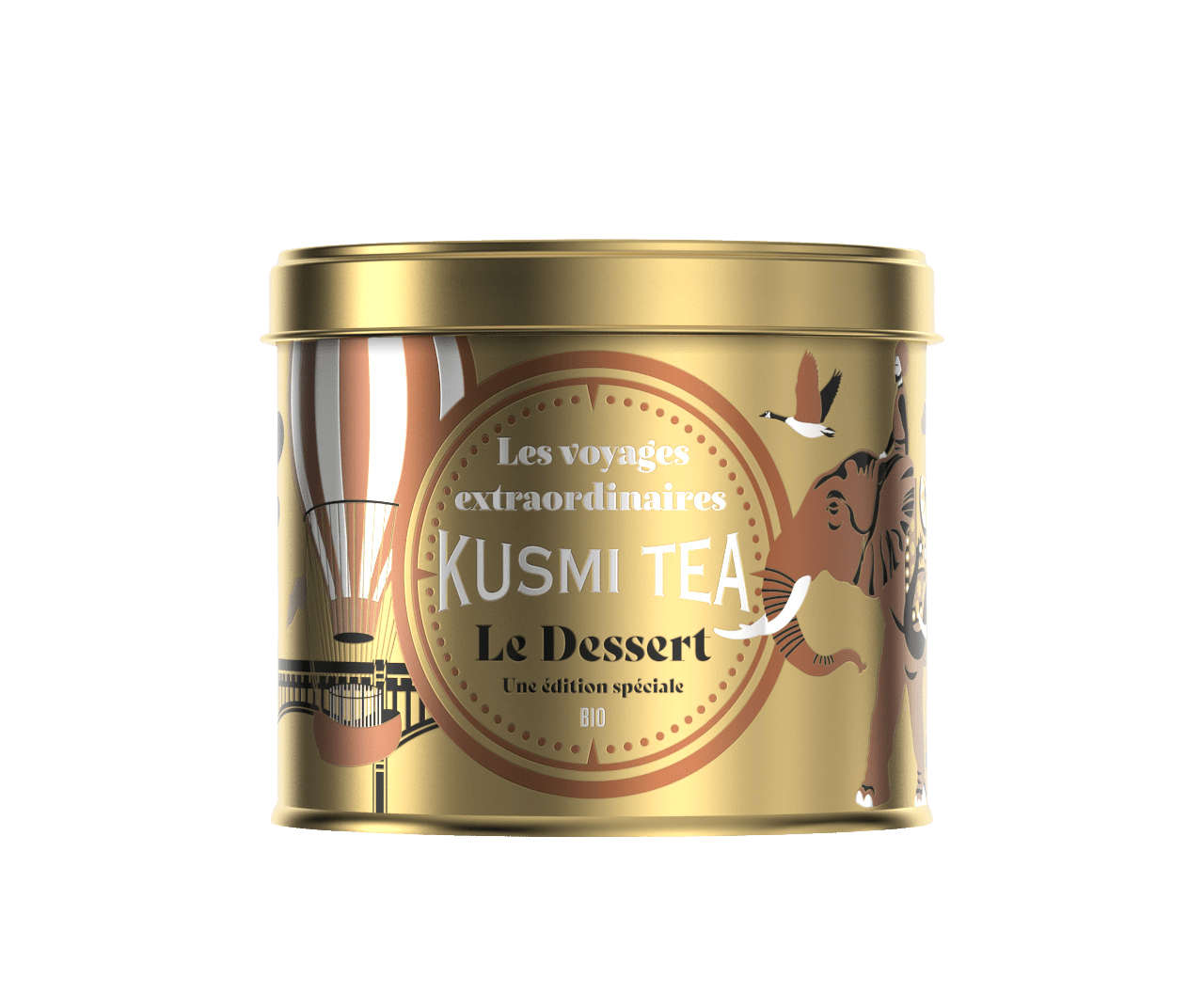 KUSMI TEA Sypaný Vianočný zelený čaj Le Dessert Bio, kovová dóza, 90 g