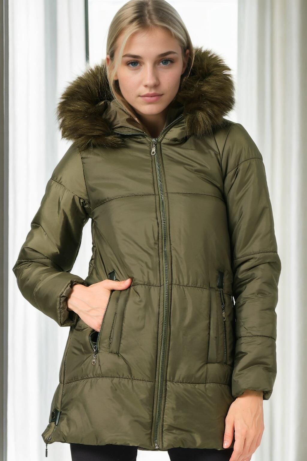 Z9668 DEWBERRY WOMEN'S COAT-KHAKI