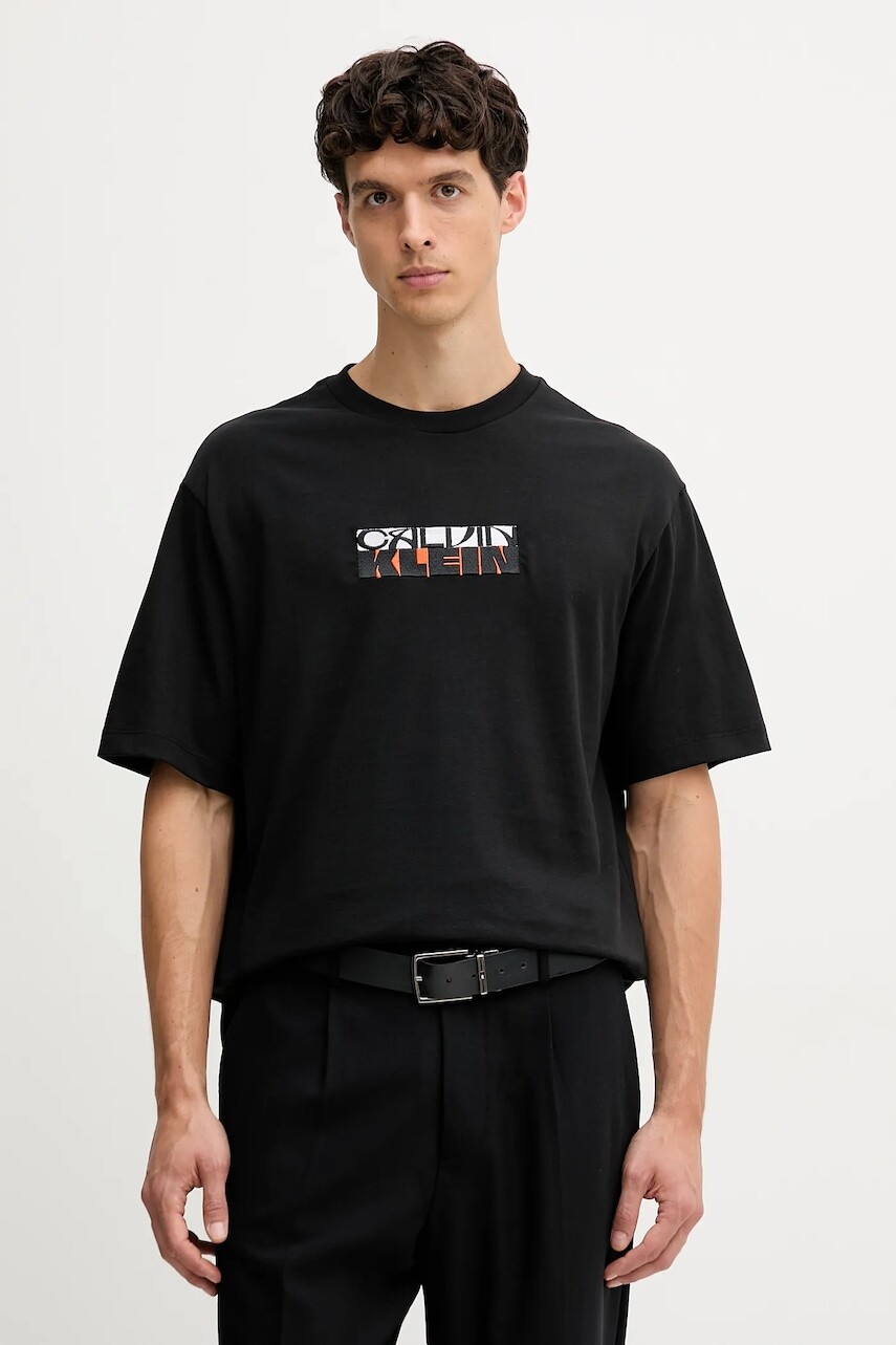 Bavlnené tričko Calvin Klein Jeans pánske, čierna farba, s nášivkou, LV04RD808G