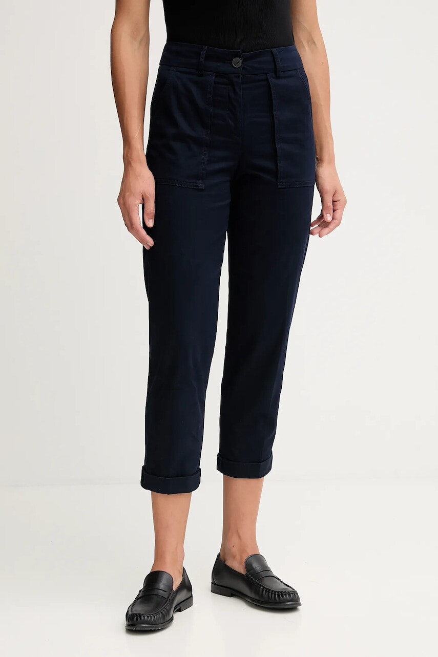 Nohavice United Colors of Benetton tmavomodrá farba, rovný strih, vysoký pás, 4FRXDF08E