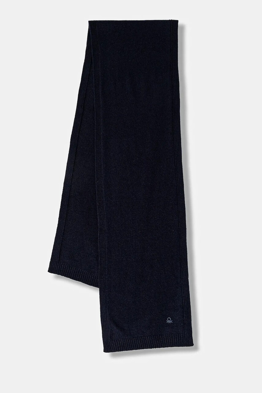Šál s prímesou vlny United Colors of Benetton tmavomodrá farba, jednofarebný, 122HDU01O