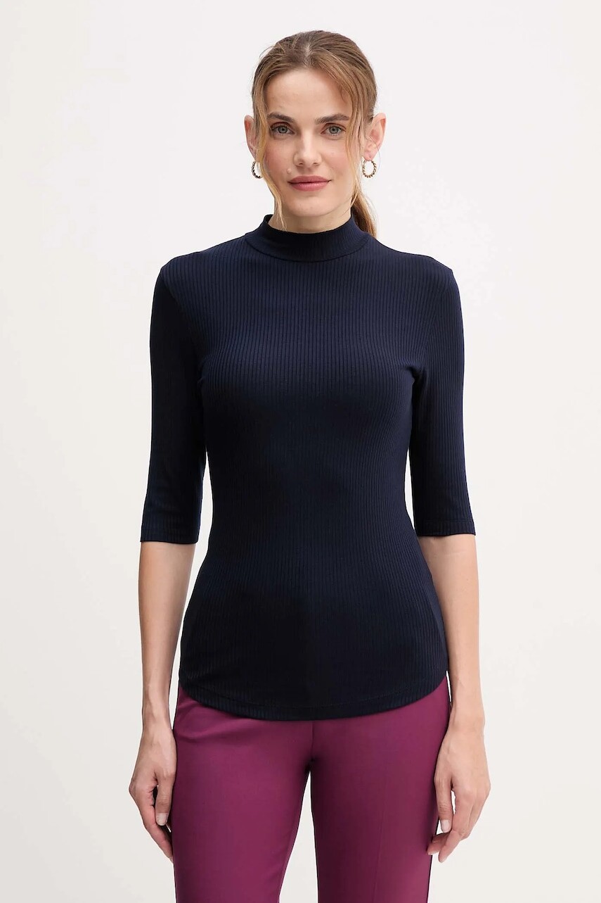 Tričko United Colors of Benetton dámske, tmavomodrá farba, s polorolákom, 36K8D201B