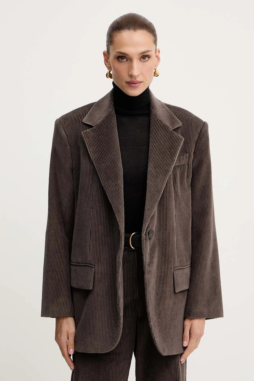 Menčestrové sako Weekend Max Mara FORMIA hnedá farba, jednoradová, jednofarebná, 2525046052600