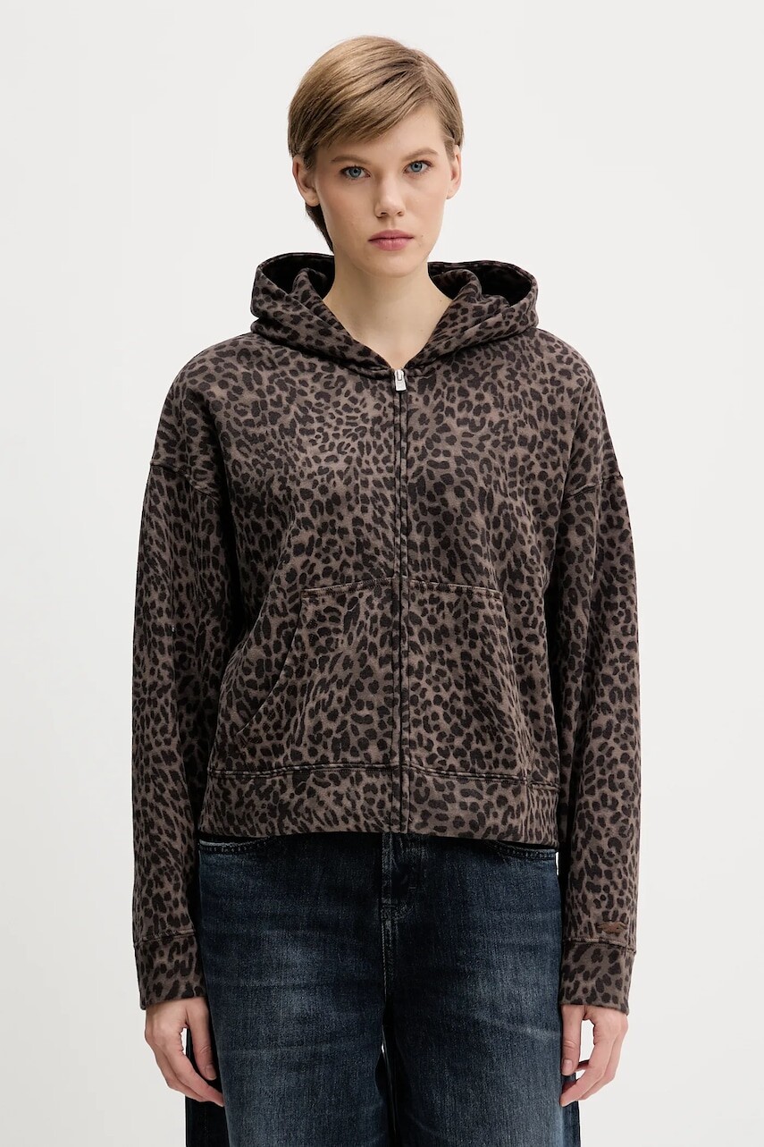 Mikina Hollister Co. hnedá farba, s kapucňou, vzorovaná, KI352-5223-908