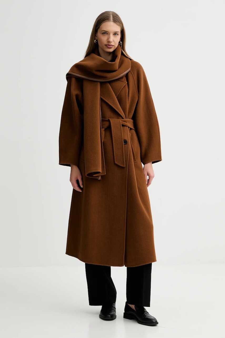 Vlnený kabát Liviana Conti hnedá farba, F5WW69