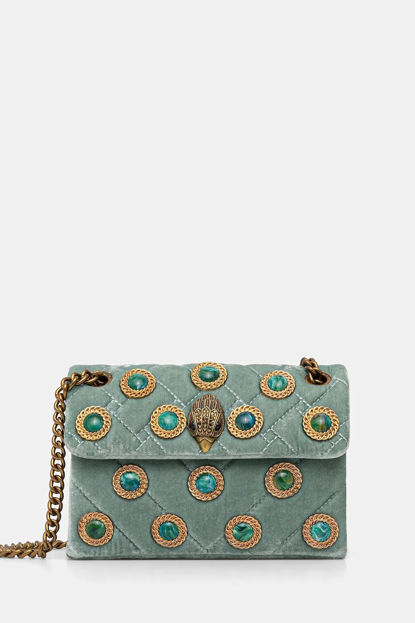 Zamatová kabelka Kurt Geiger London VELVET MINI KENSINGTON zelená farba, 5018373789
