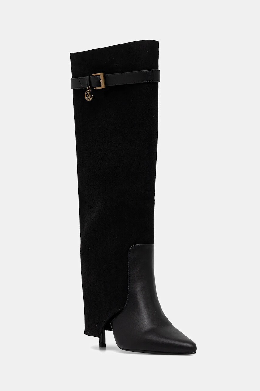 Vysoké čižmy Just Cavalli čierna farba, na podpätku, 79RA3S04ZSD51899