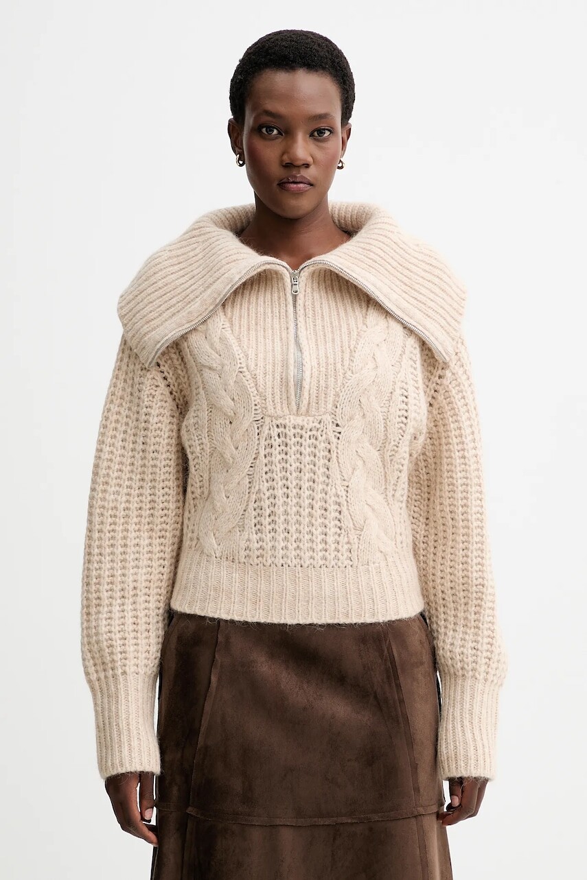 Sveter s prímesou vlny IRO béžová farba, s rolákom