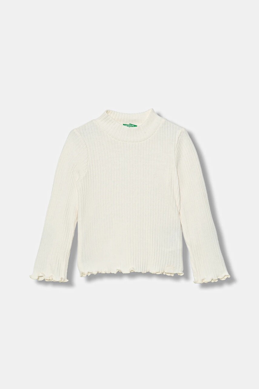 Detské tričko s dlhým rukávom United Colors of Benetton béžová farba, s polorolákom, 381PG10LB