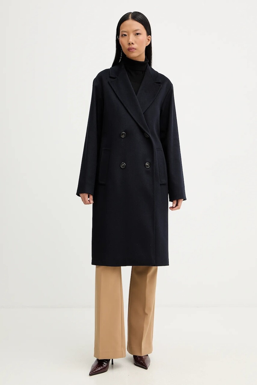 Kabát s prímesou vlny Marella Emme by Marella tmavomodrá farba, 2525016022200