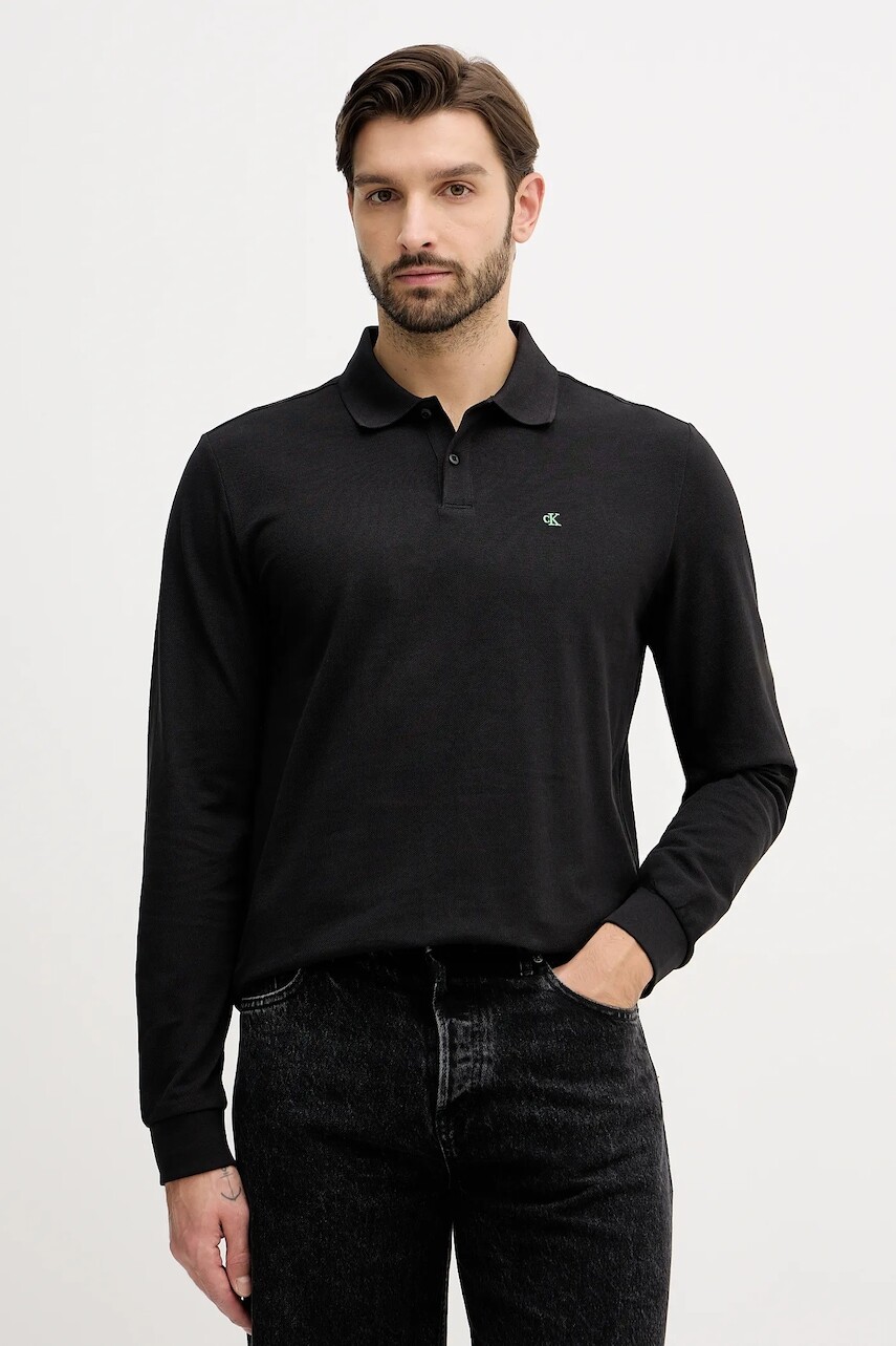 Bavlnené tričko s dlhým rukávom Calvin Klein Jeans čierna farba, jednofarebná, LV04RE201G