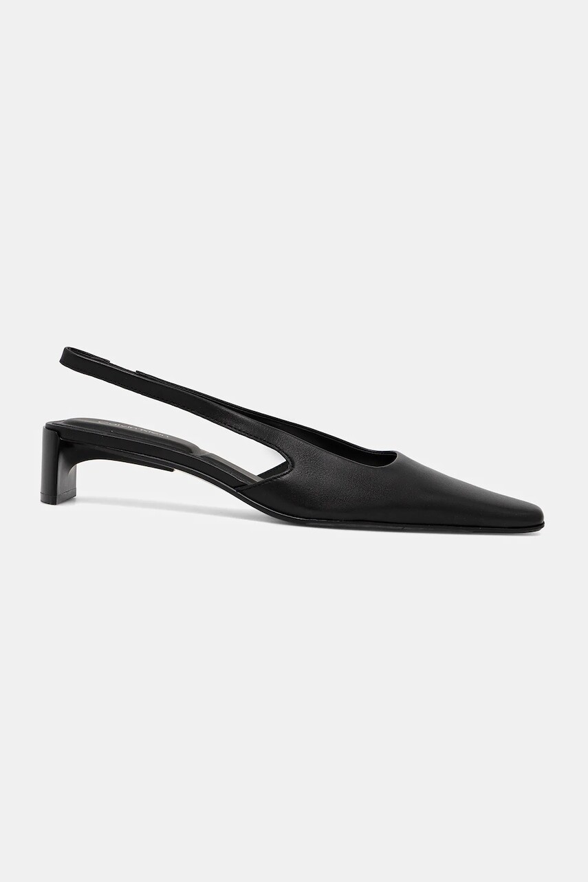 Kožené lodičky Calvin Klein SET BACK HEEL PUMP SLINGBACK LTH čierna farba, na podpätku, HW0HW02848