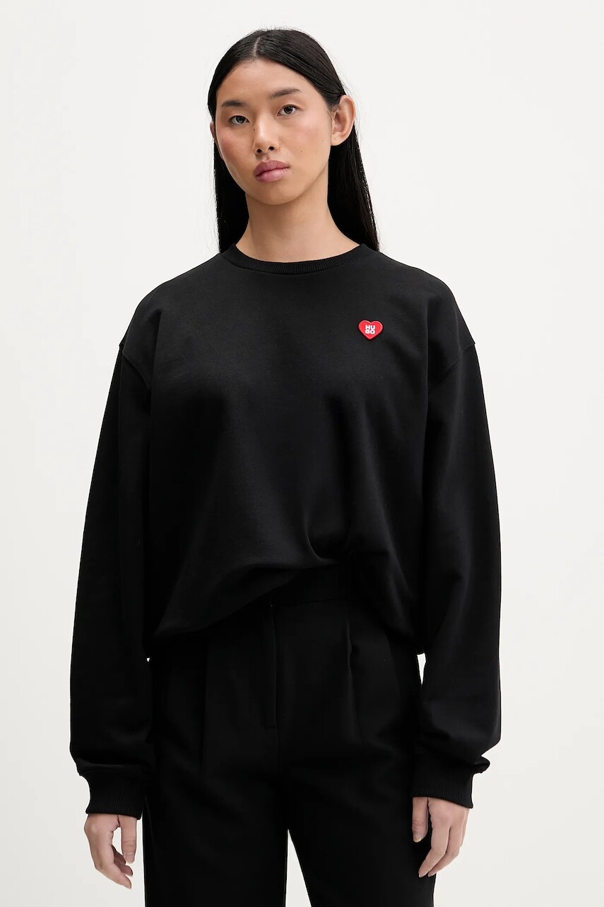 Bavlnená mikina HUGO čierna farba, jednofarebná, 50555808