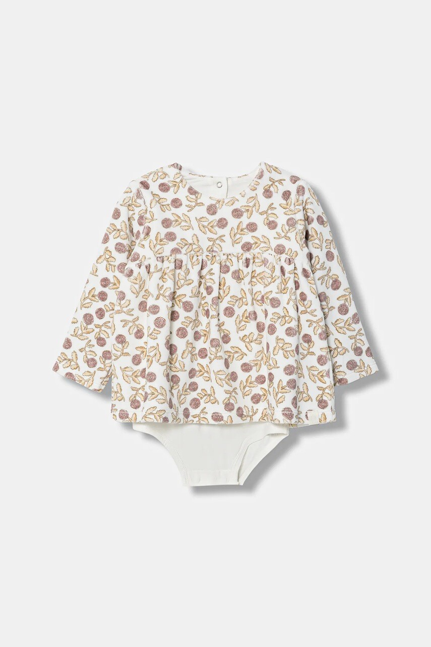 Detské zamatové šaty United Colors of Benetton béžová farba, mini, áčkový strih, 3EOAAV00N