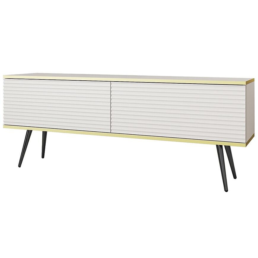 TV stolík Oro Mdf Drážkovanie 135 Biela+ Čierne nohy