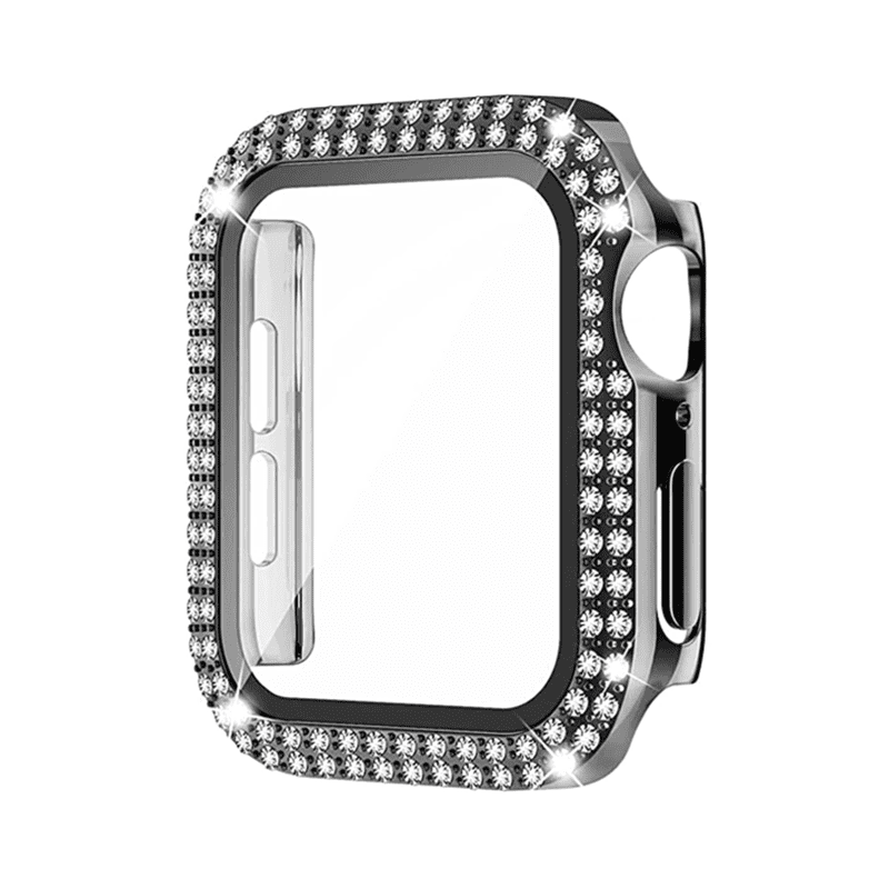 Ochranné puzdro s tvrdeným sklom a diamantami na Apple Watch - Čierne Veľkosť: 41mm