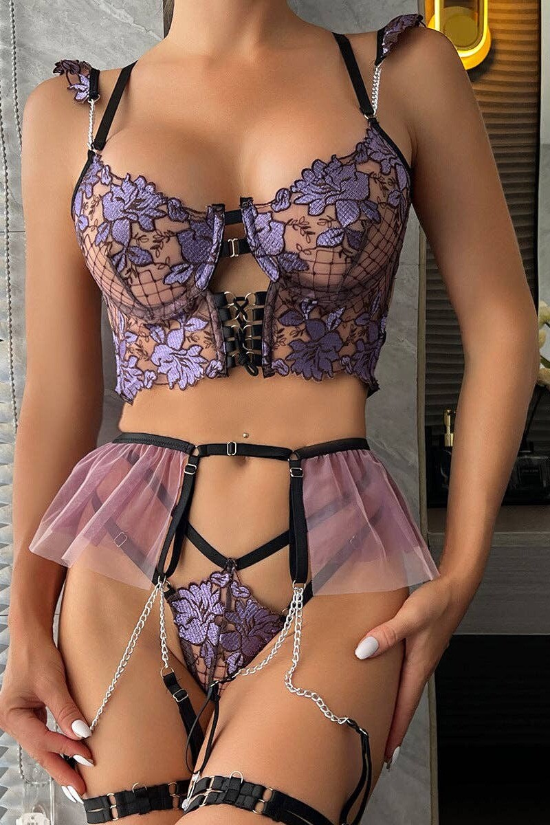 Čierno-fialový trojdielny set LL5835