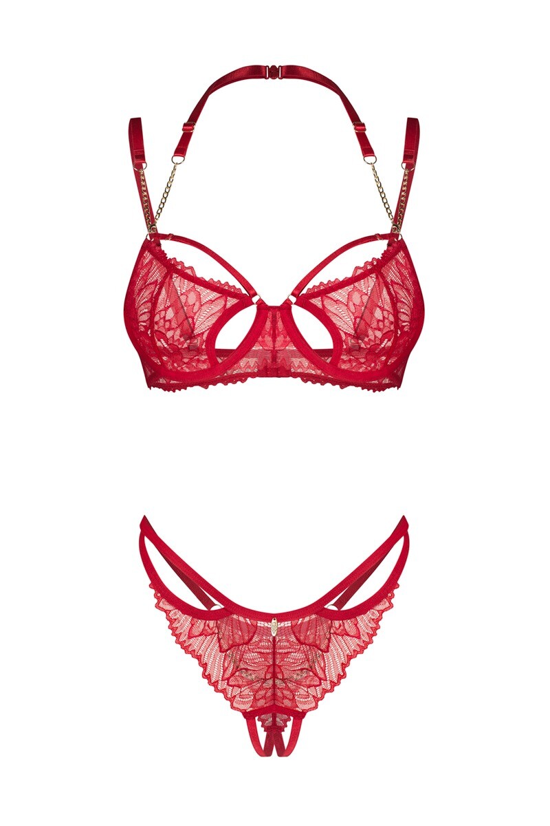 Červený dvojdielny crotchless set Matildea