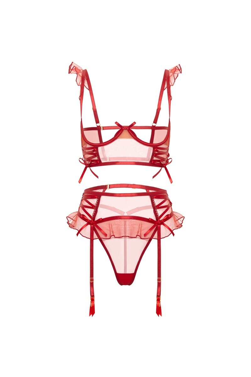 Červený trojdielny open-bra set Darcy