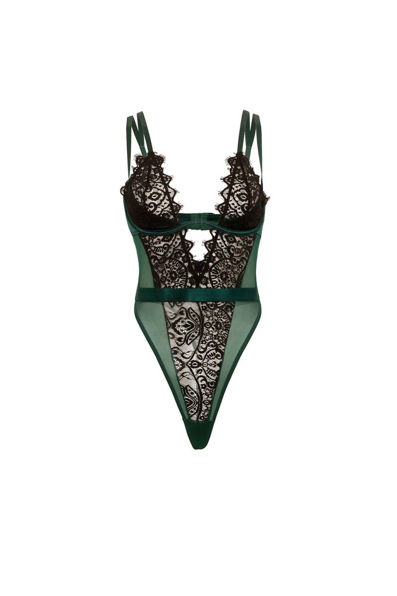 Čierno-zelené čipkované body Kenza