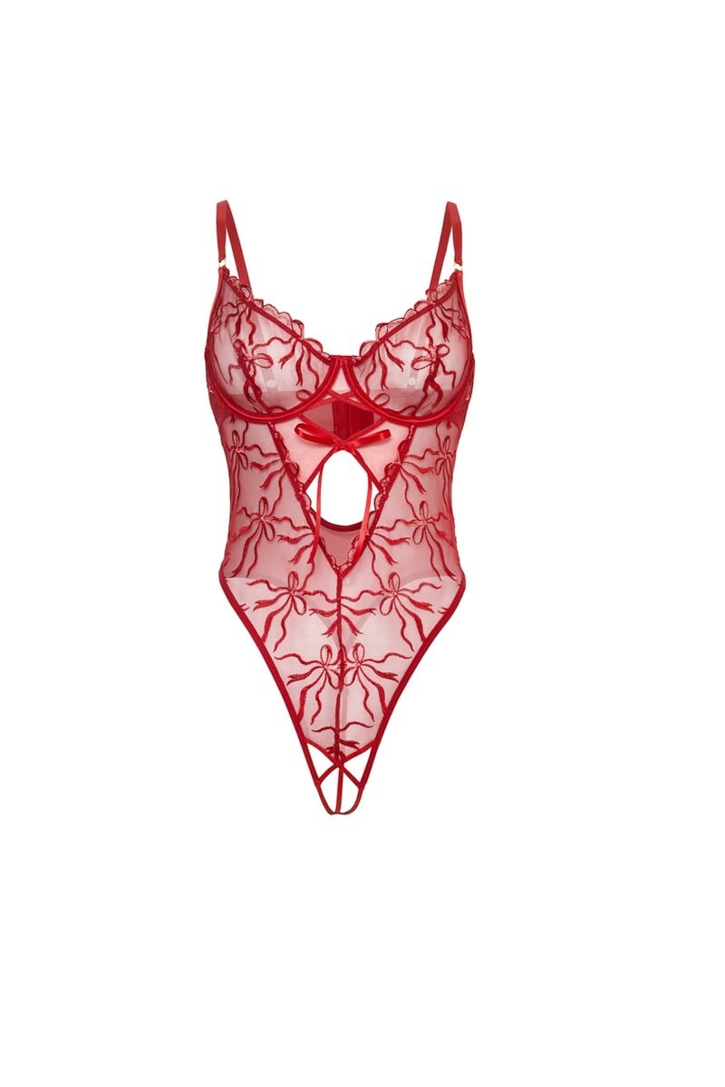 Červené čipkované crotchless body Mariah