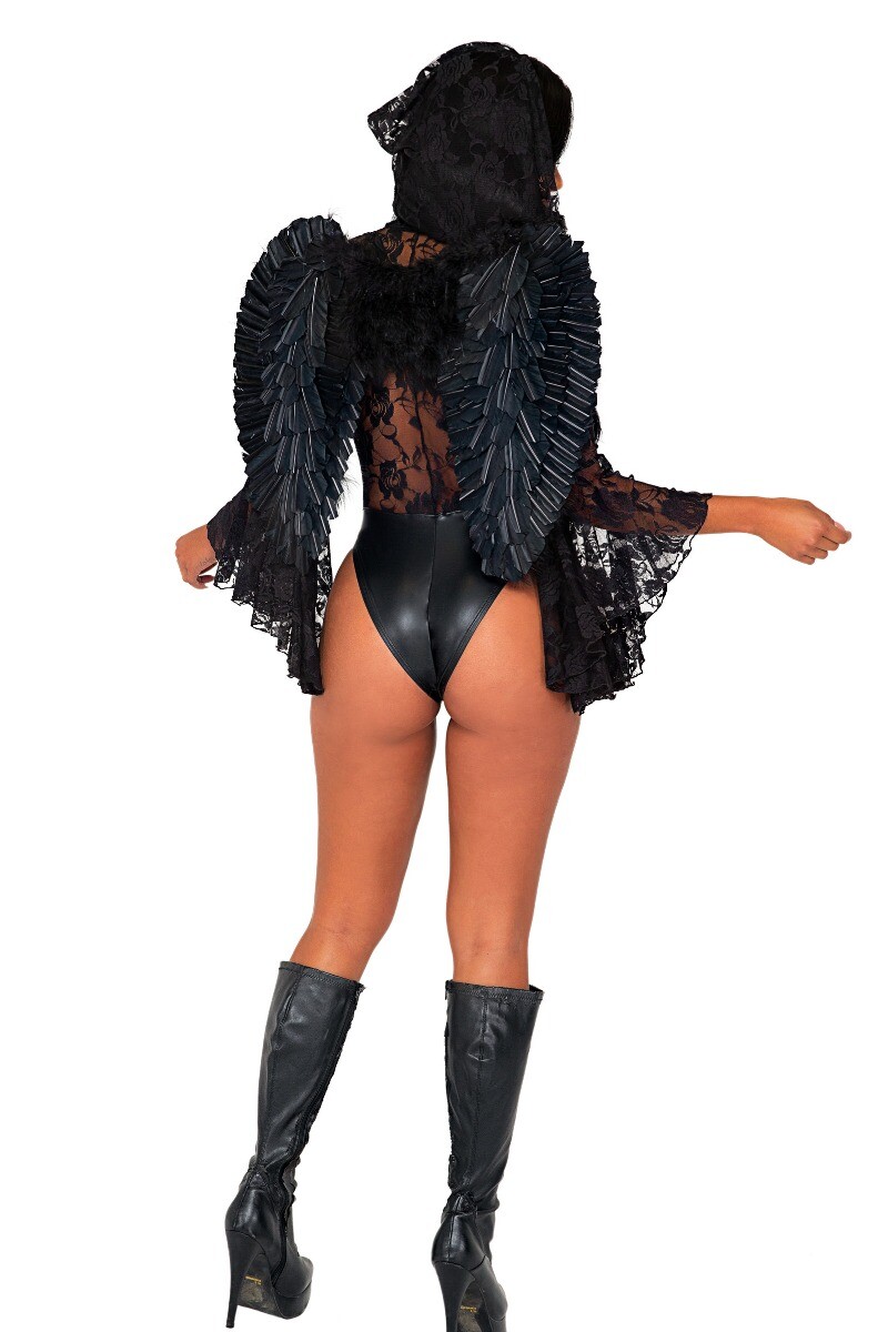 Čierne čipkované body s kapucňou Dark Angels Lust