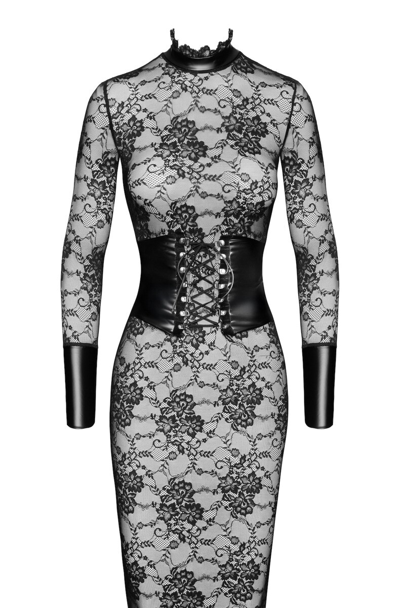 Čierne midi šaty Noirelle Lace Corset