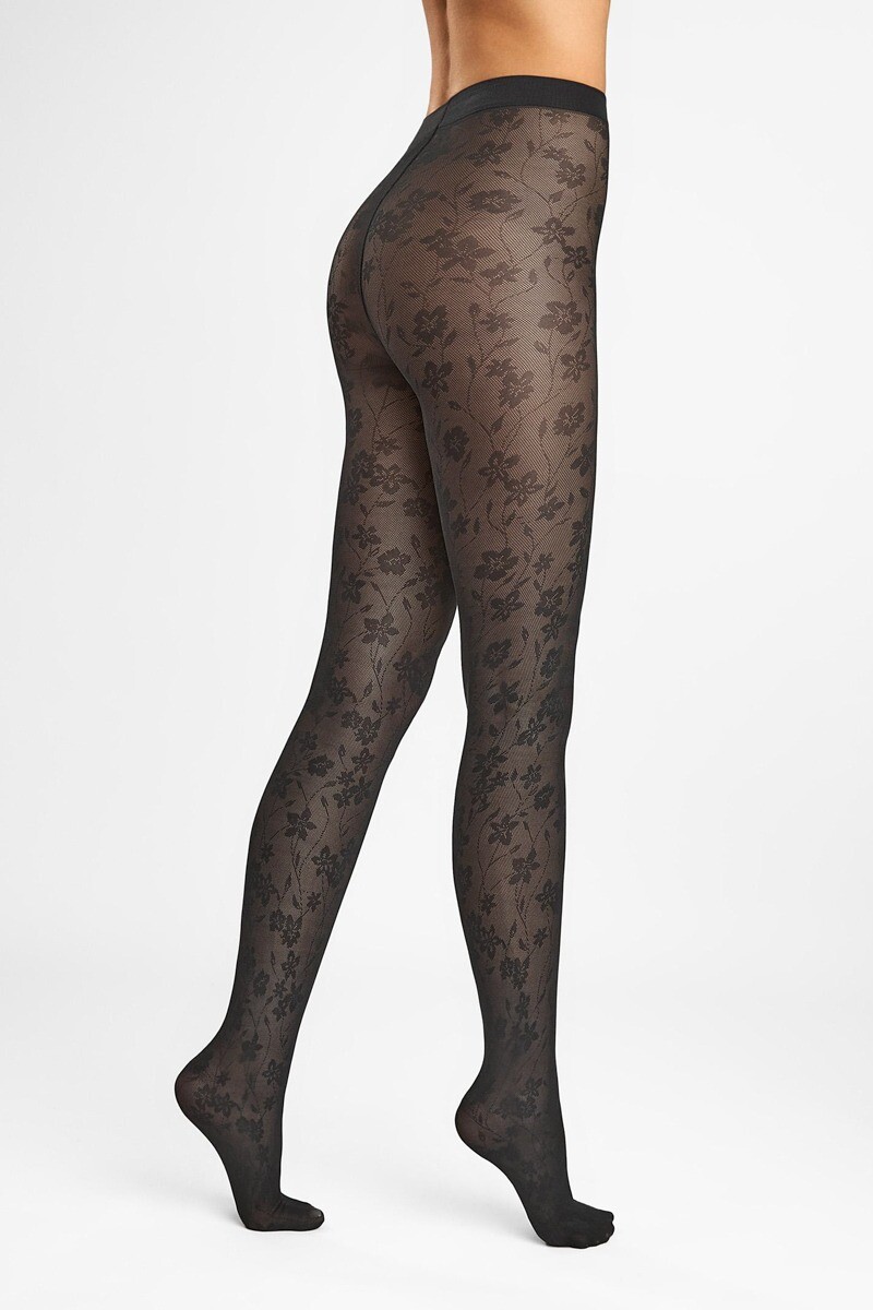 Čierne kvetované pančuchy Grace F21 40den