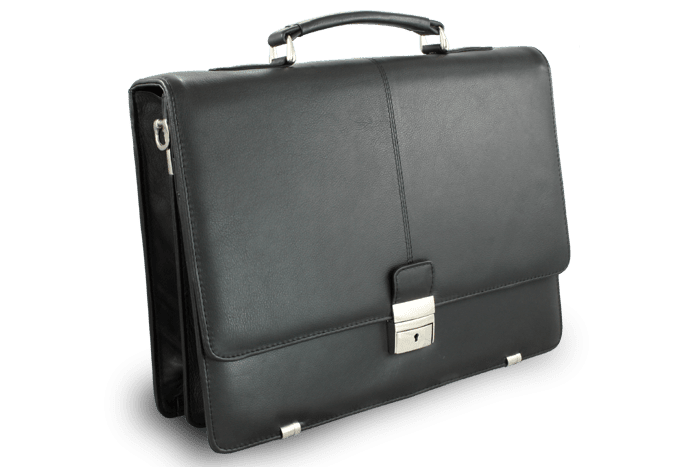 Čierna kožená aktovka s dvoma veľkými vnútornými priehradkami 112-6003A-60