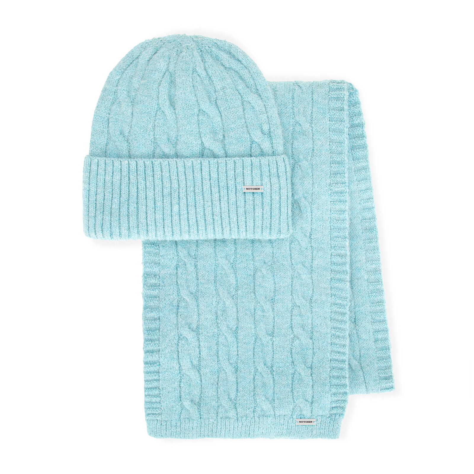 Dámsky zimný komplet – čiapka s brmbolcom a šál s vrkočovým vzorom 101-SF-020-7