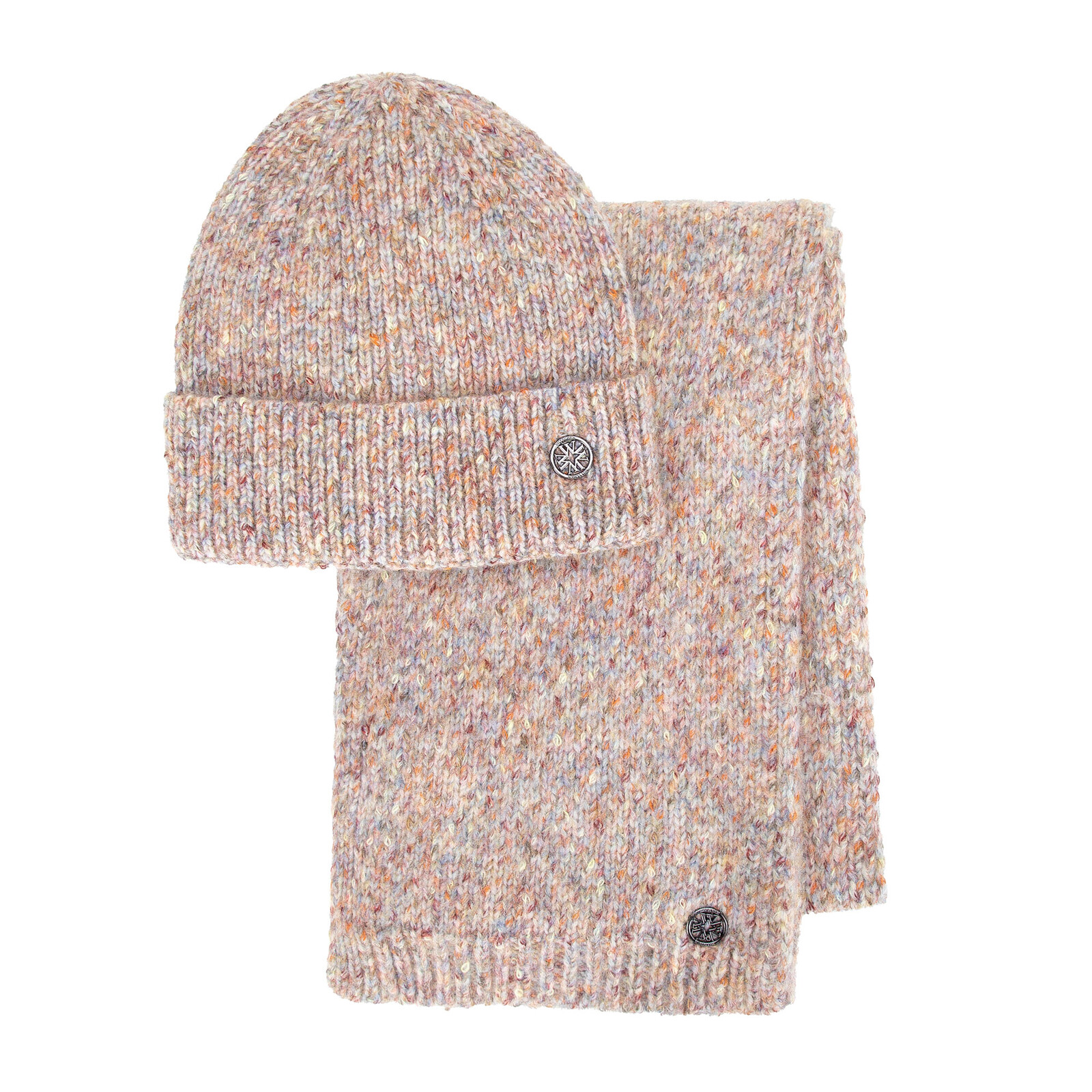 Béžový dámsky zimný set – čiapka a šál s logom výrobcu 101-SF-211-X