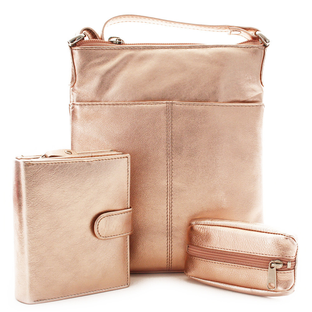 Zlatoružová sada dámskej kabelky, peňaženky a kľúčenky 412-3013-9769-2418-01