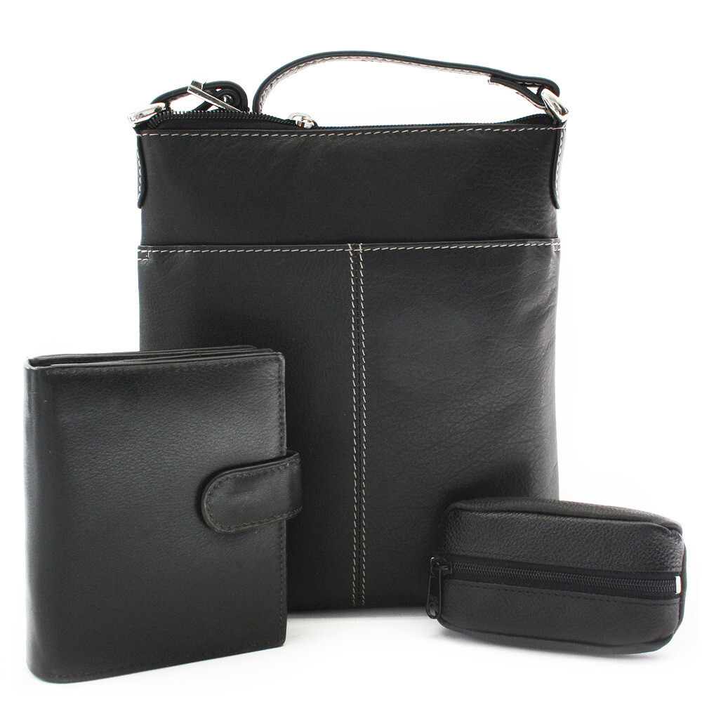 Čierna sada dámskej kabelky, peňaženky a kľúčenky 412-3013-9769-2418-60