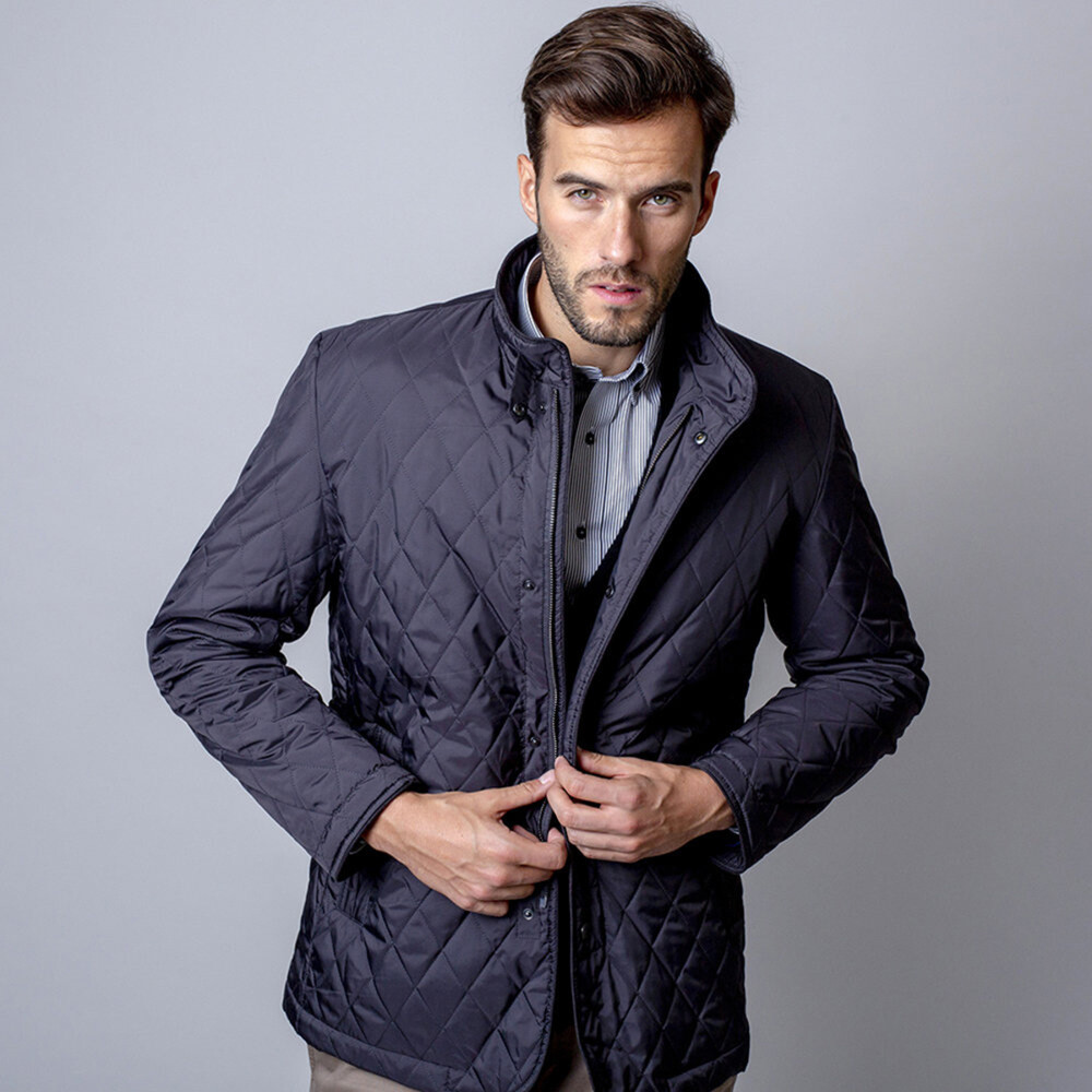 Pánska prešívaná bunda (výška 176-182 do 5XL) 7047 vo tmavo modré farbe