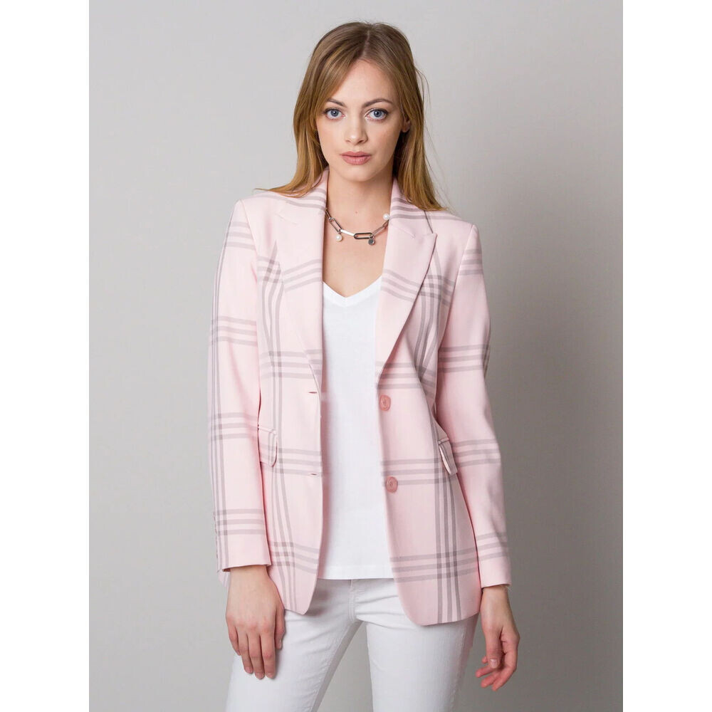 Dámske sako svetlo ružové s károvaným vzorom 12613