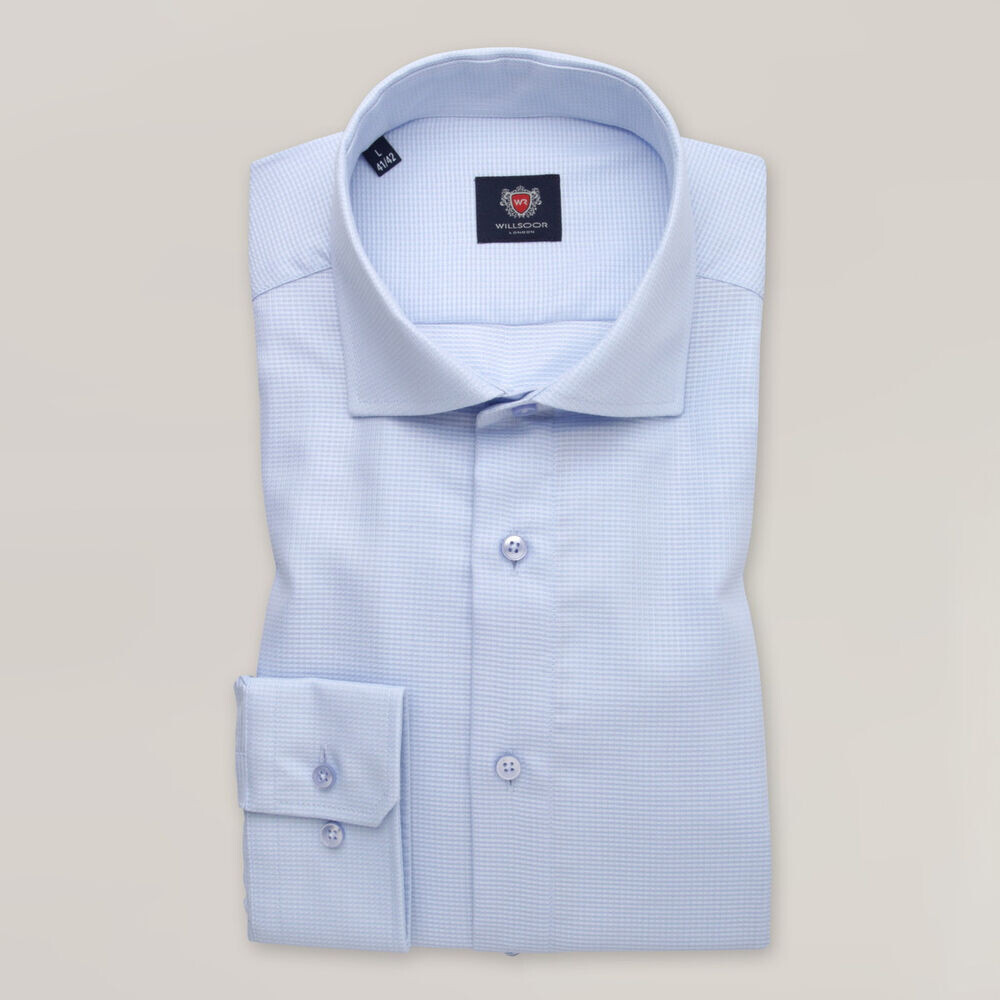 Pánska košeľa slim fit s jemným modrým ginghamovým vzorom 15598