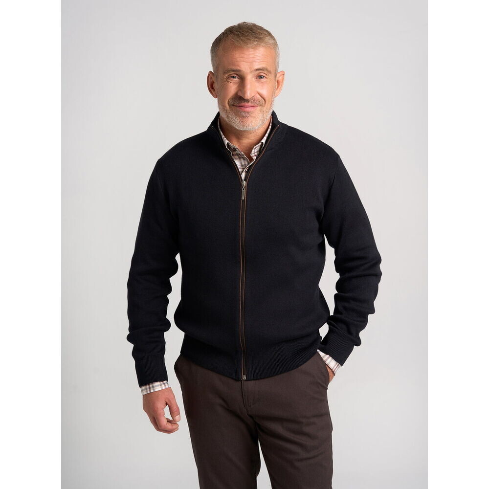 Pánsky čierny sveter s hnedým lemovaním pri zipse 18128