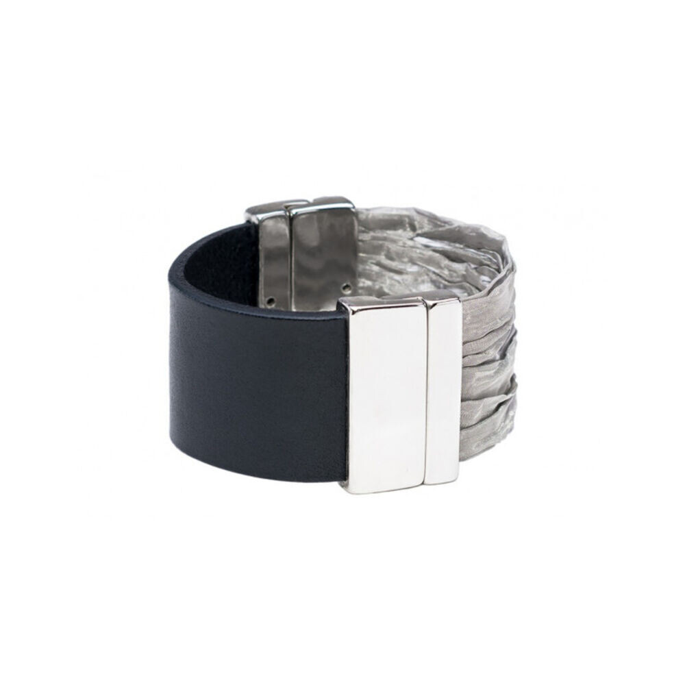 Dámsky kožený náramok s oceľovou sieťovinou a lesklým zapínaním 18401