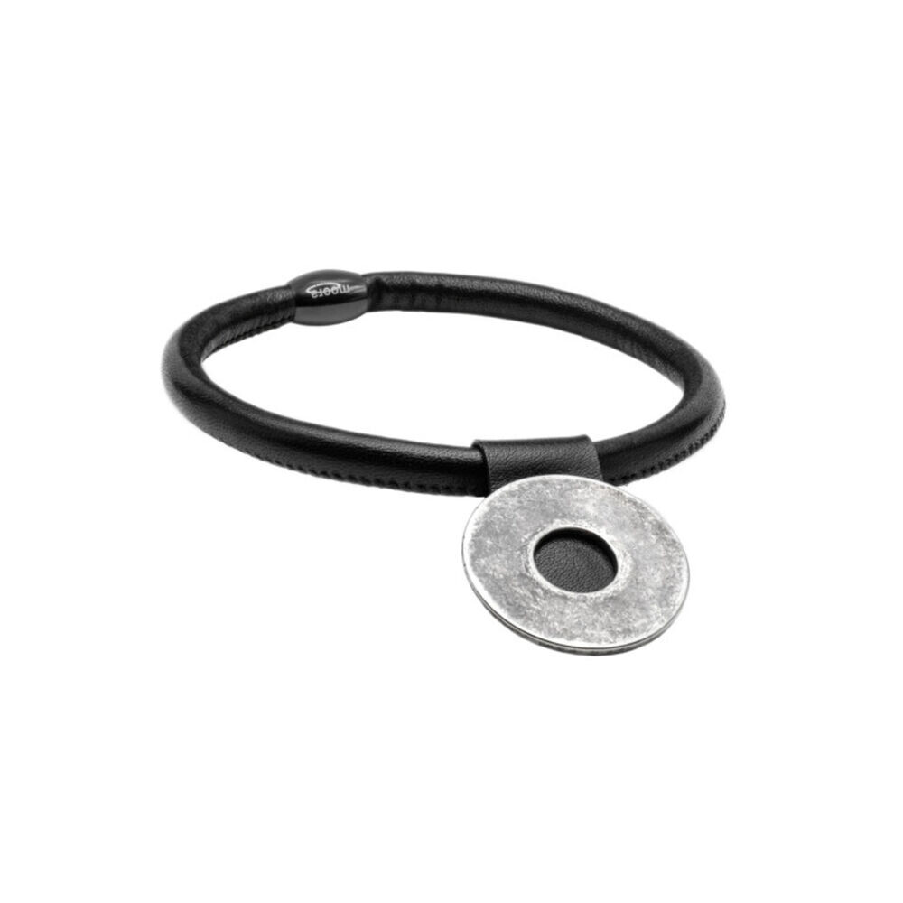 Kožený choker náhrdelník s matným visiacim kolieskom 18431