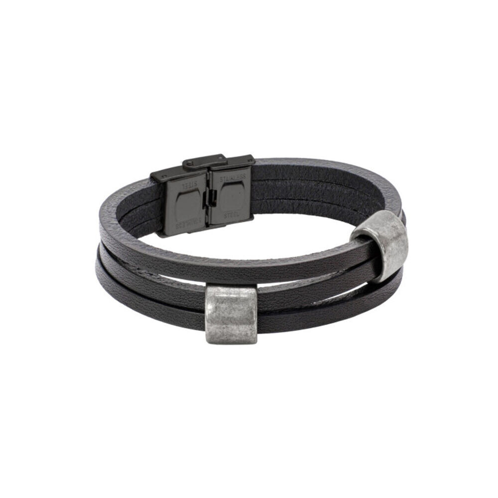 Úzky trojitý náramok z kože s matnými krúžkami 18495