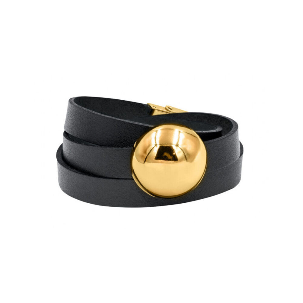 Kožený náramok dámsky s pozlátenou lesklou pologuľou 18509