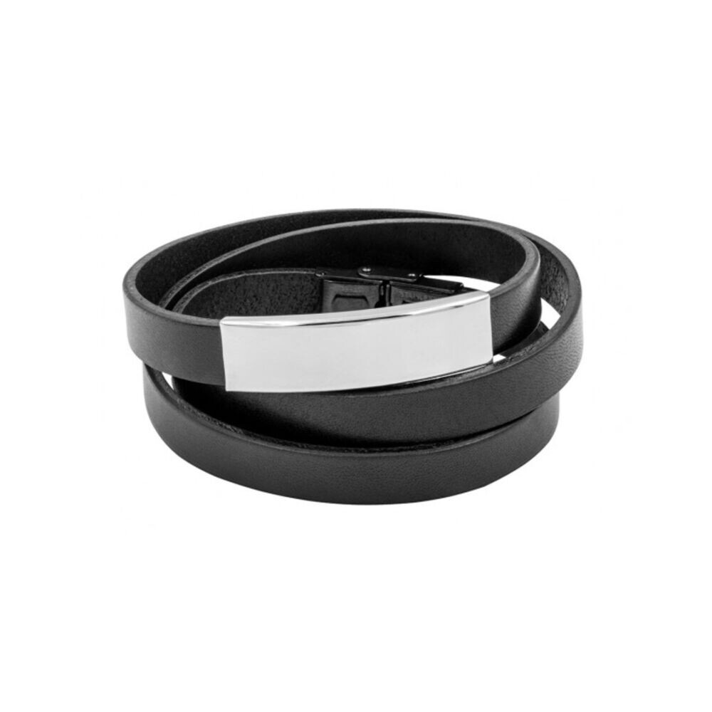 Trojitý kožený náramok s dlhým lesklým kovovým prvkom 18539