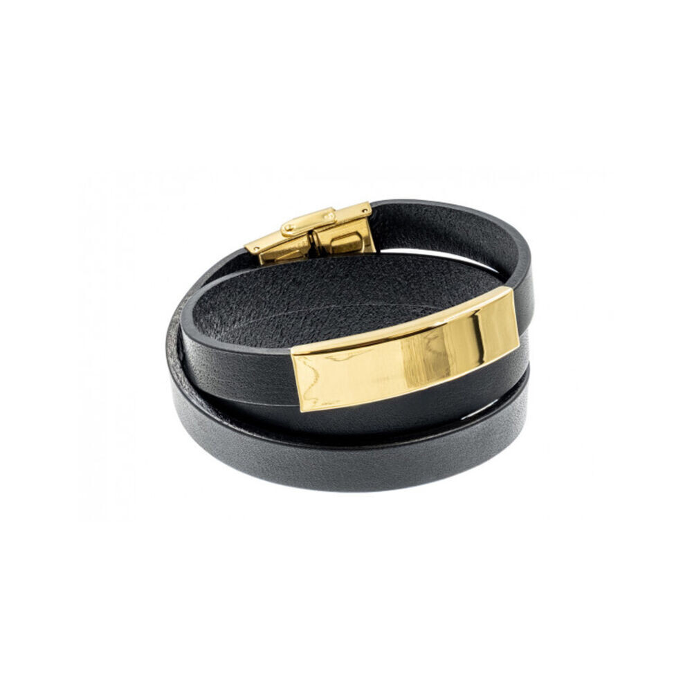 Dámsky kožený náramok s dlhým pozláteným kovovým prvkom 18611