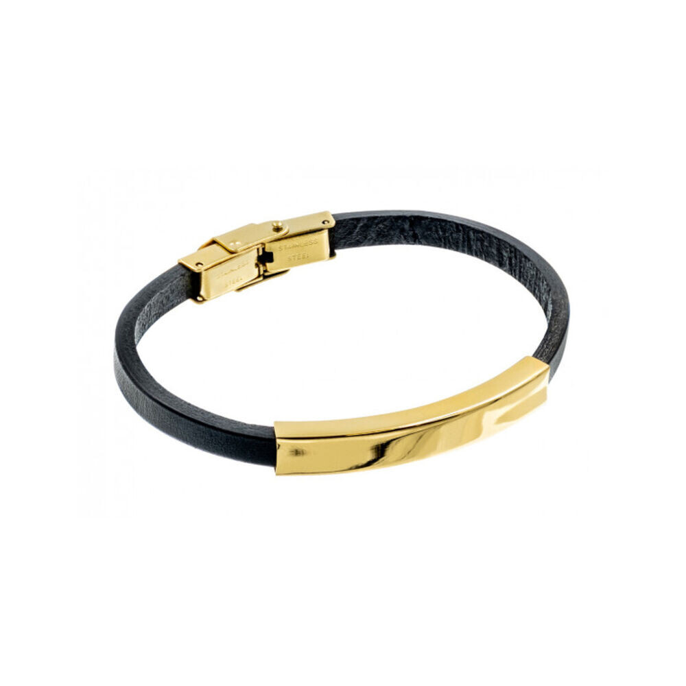 Dámsky náramok z kože so širokým pozláteným prvkom 18612