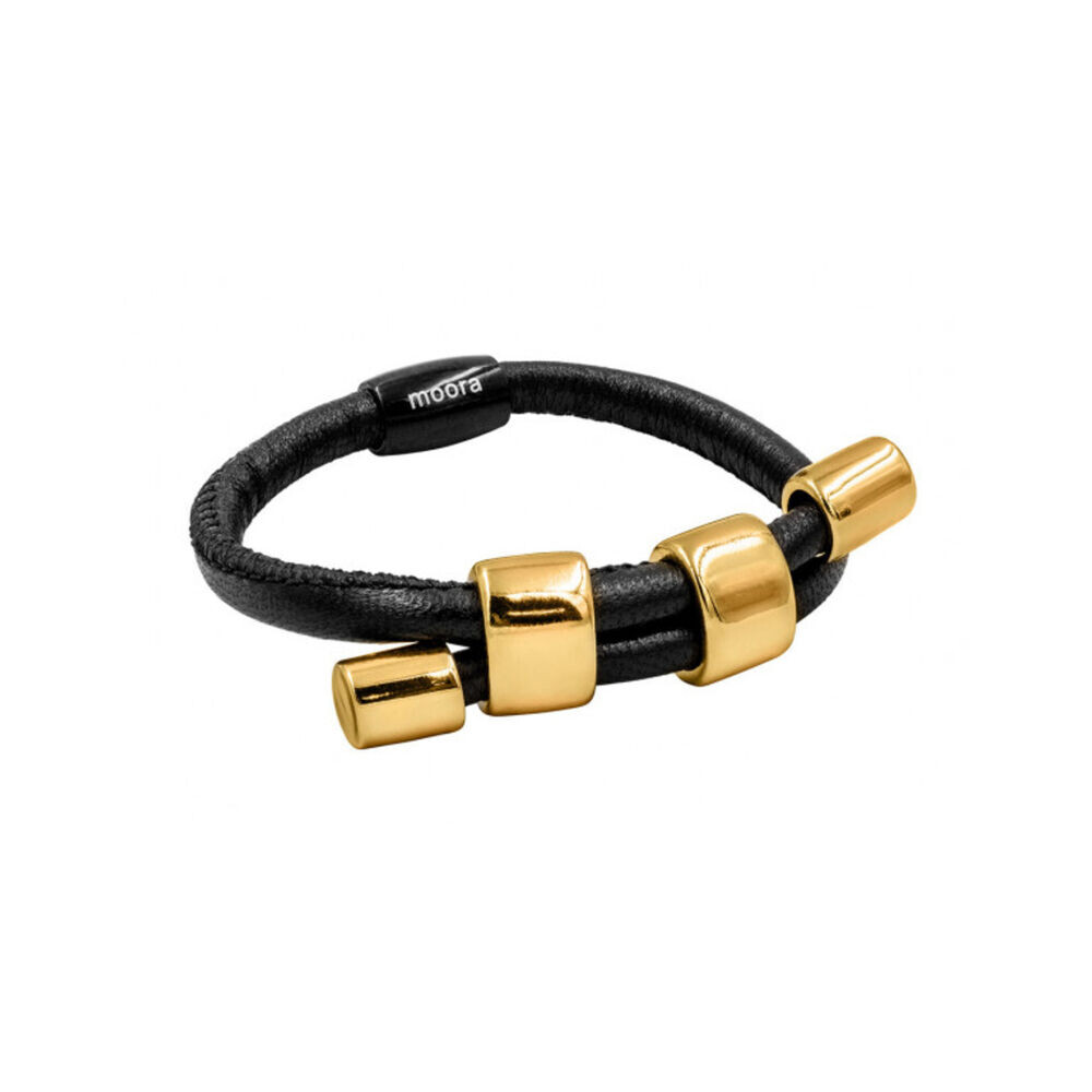 Náramok z koženého remienka s lesklými pozlátenými krúžkami 18655