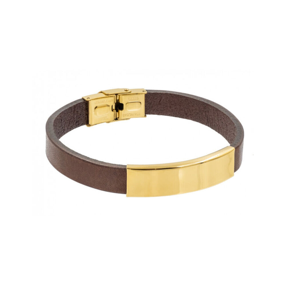 Hnedý kožený náramok s pozláteným obdĺžnikom 18694